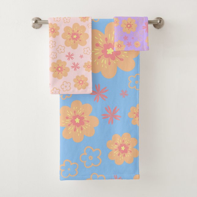 Retro Sweet Floral Pattern Bath Towel Set (Insitu)