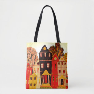 Retro Sweet Home Poster: Cartoon Houses Tote Bag