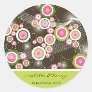 Retro Sweet Pink Circles Glow Favour / Gift Sticke Classic Round Sticker