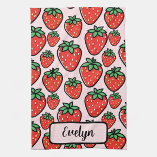 Retro Sweet Strawberry Cartoon Personalized Tea Towel