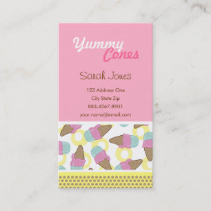 Retro Sweet Strawberry + Mint Ice Cream Dessert Business Card
