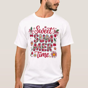 Retro Sweet Summer Time Cherries Daisies Coquette T-Shirt