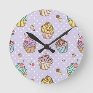 Retro Sweets Pattern Round Clock