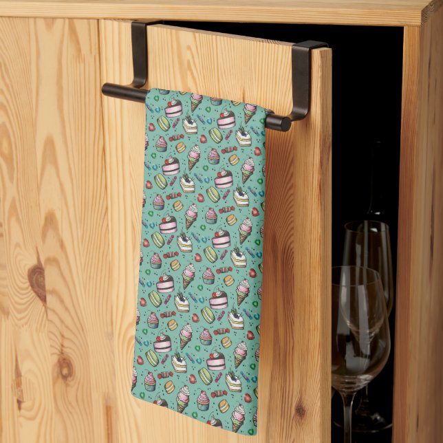 Retro Sweets- Teal Tea Towel (Thirds Fold)