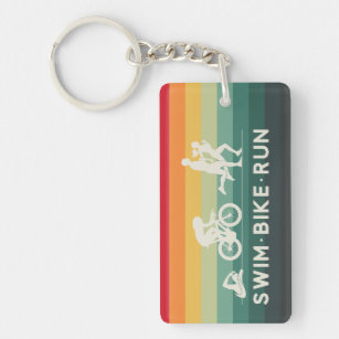 Retro Swim Bike Run Triathlon Icon Series  Key Ring