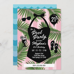 Retro Swimsuit 21st Birthday Pool Invite (Pink)