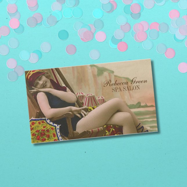 retro swimsuit fashion beauty tanning salon business card (retro swimsuit fashion beauty tanning salon business card)