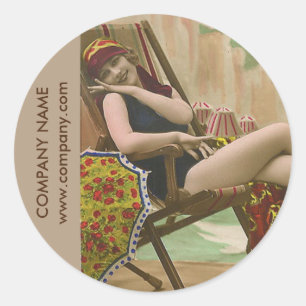 retro swimsuit fashion beauty tanning salon classic round sticker