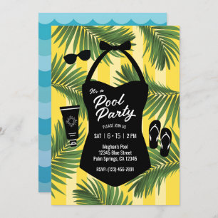 Retro Swimsuit Pool Party Invitation (yellow)