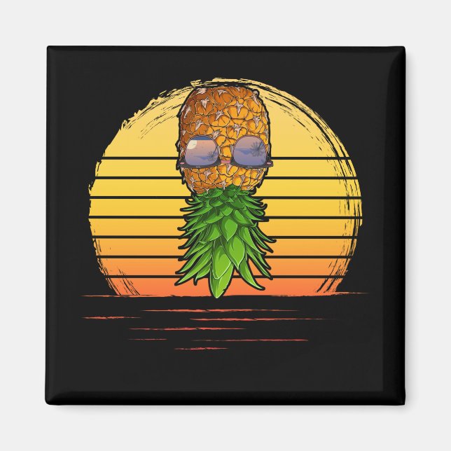 Retro Swinger Upside Down Pineapple Sunset Horizon Magnet (Front)