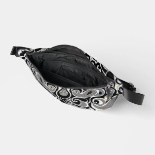 Retro Swirl Abstract Doodle in Black and White Bum Bags