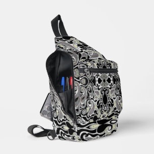 Retro Swirl Abstract Doodle in Black and White Sling Bag
