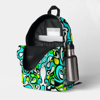 Retro Swirl Abstract Doodle in Bright Baby Blue Printed Backpack