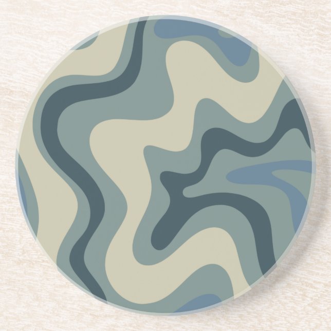 Retro Swirl Abstract Pattern in Blue Grey Tones Coaster (Front)