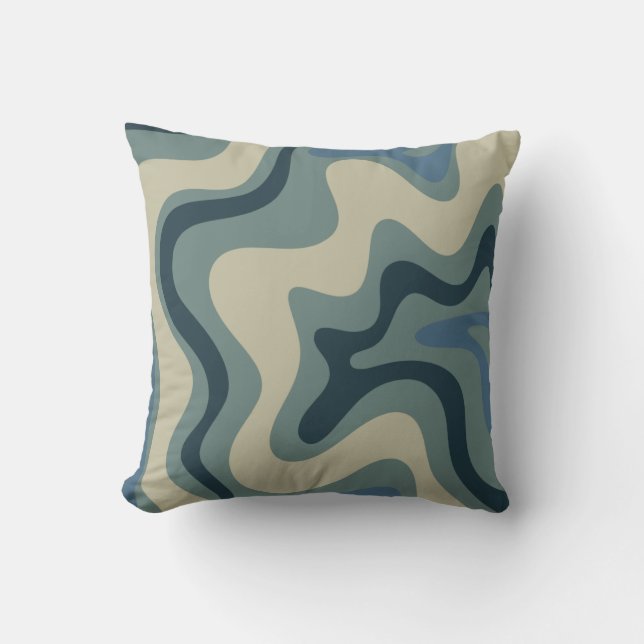 Retro Swirl Abstract Pattern in Blue Grey Tones Cushion (Front)