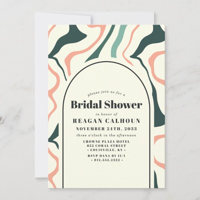 Retro Swirl Arch Mint Green And Pink Bridal Shower Invitation (Front)