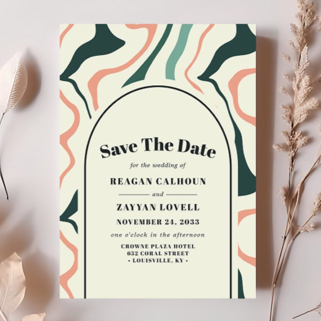 Retro Swirl Arch Mint Green Pink Save The Date Invitation (Creator Uploaded)