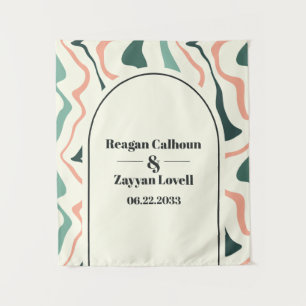 Retro Swirl Arch Mint Green Pink Wedding Backdrop Tapestry