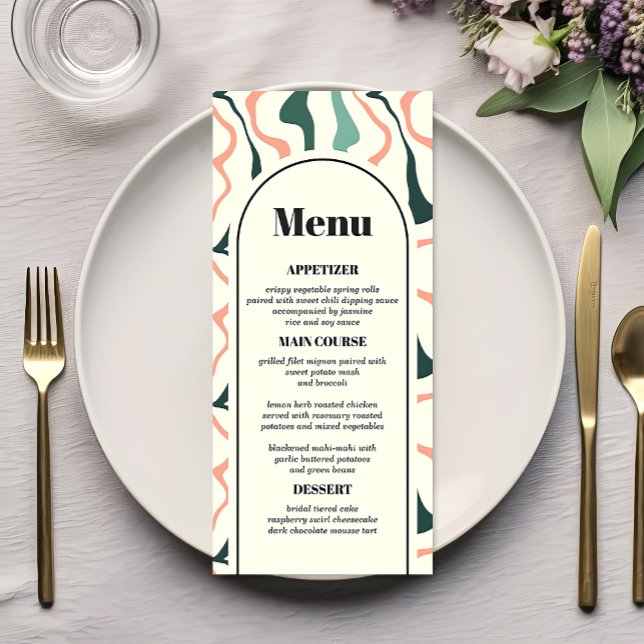 Retro Swirl Arch Mint Green Pink Wedding Menu (Creator Uploaded)