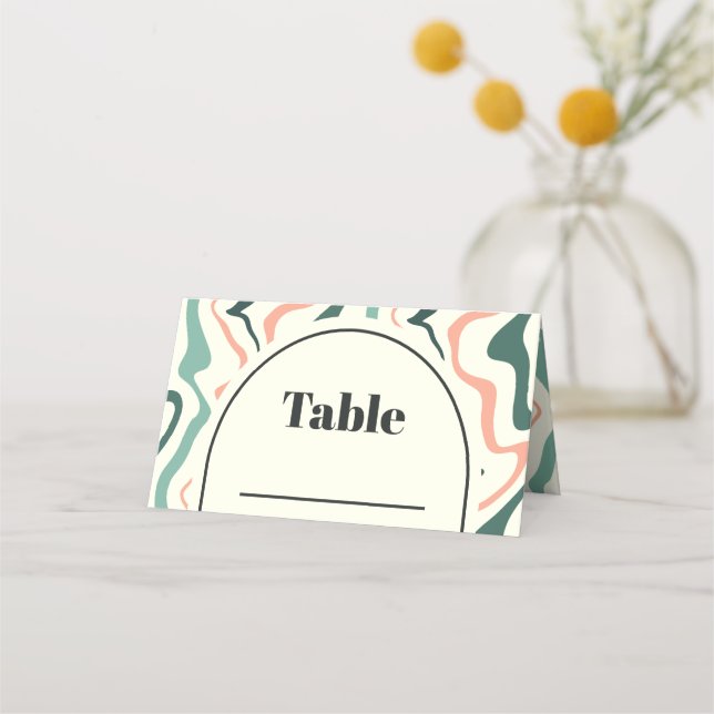 Retro Swirl Arch Mint Green Pink Wedding Place Card (Back)