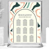 Retro Swirl Arch Mint Pink Wedding Seating Chart
