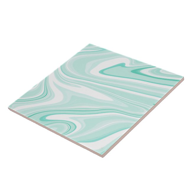 Retro Swirl Liquid Aqua Green Painting Aesthetic Tile (Side)