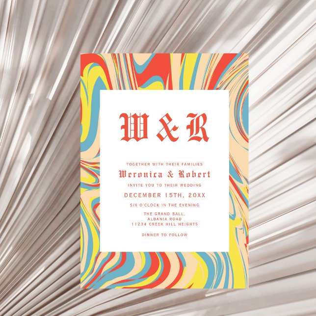 Retro Swirl Orange Abstract Pattern Monogram  Invitation (Creator Uploaded)