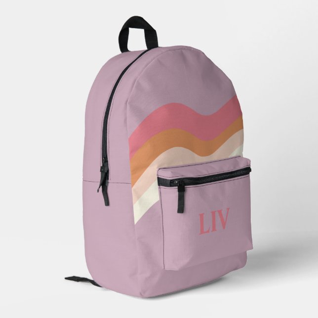 Retro Swirl Pink Purple Printed Backpack (Back Corner Left)