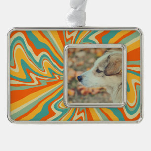 Retro swirl silver plated framed ornament