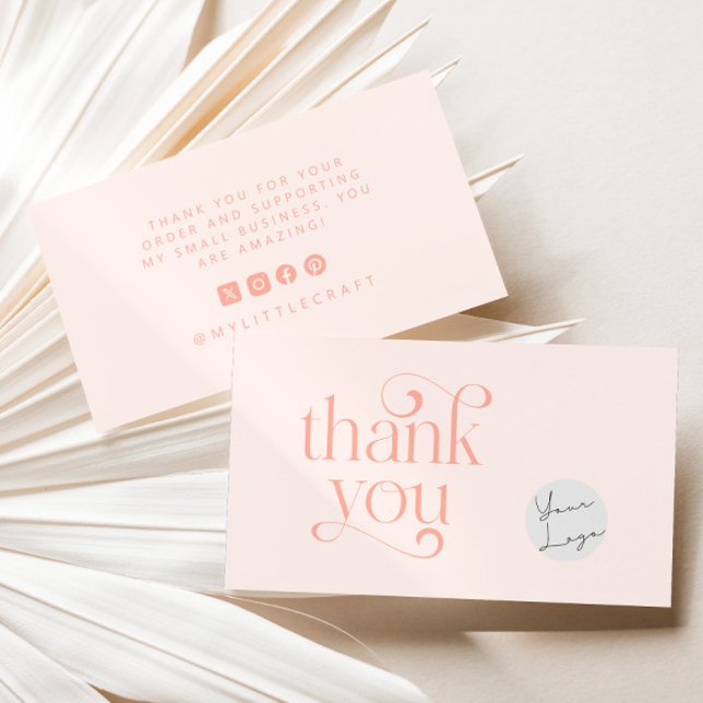 Retro Swirl Thanks For Shopping Small Blush Pink Business Card (Creator Uploaded)