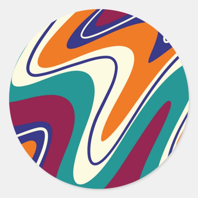 Retro Swirls - Classic 70s Style Round Sticker (Front)