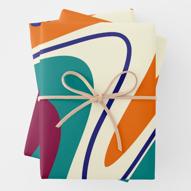 Retro Swirls - Classic 70s Style Wrapping Paper Sheet (In situ)