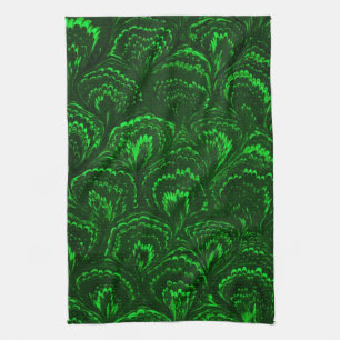 Retro Swirls Emerald Green Kitchen Towel
