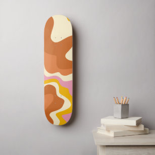 Retro Swirls Geometric Boho 70s Peach & Brown  Skateboard