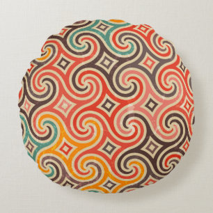 Retro swirls illustration pattern round cushion