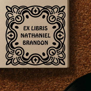 Retro Swirls Wooden Ex Libris Art Stamp