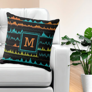 Retro Synthwave Abstract Sound Wave Pattern Cushion