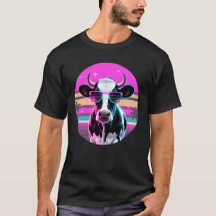 Retro Synthwave Cow Sunglasses Cattle T-Shirt