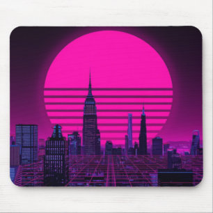 Retro Synthwave Cyberpunk City Neon Gaming Desk Ma Mouse Mat
