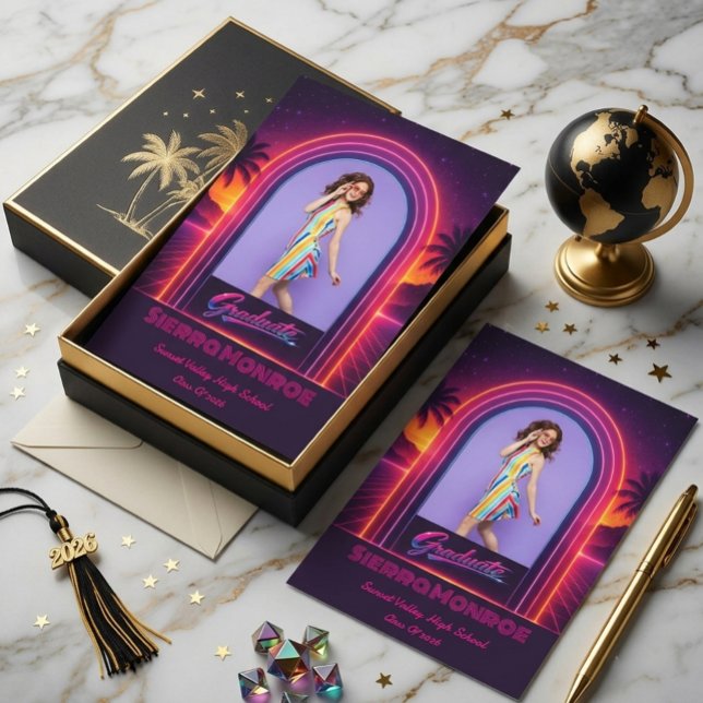 Retro Synthwave Graduation Announcement card (Creator Uploaded)