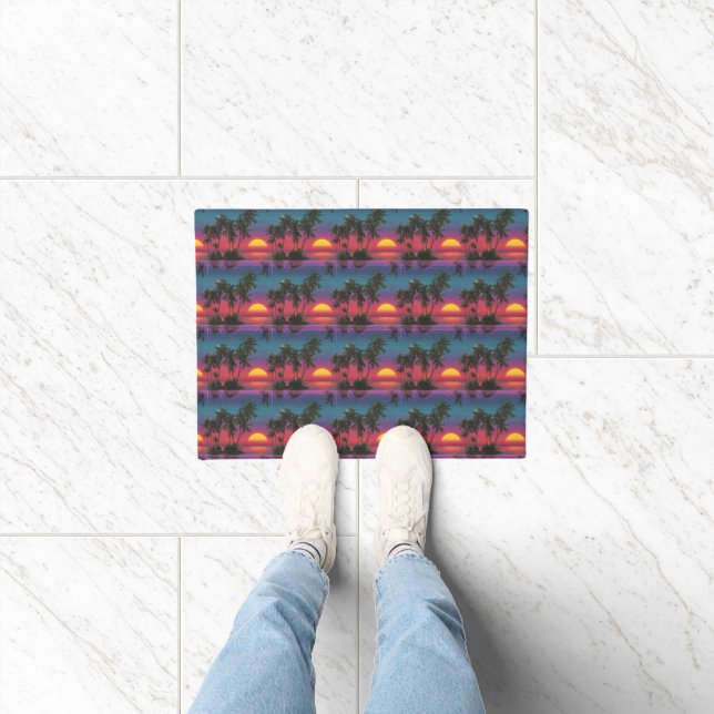 Retro Synthwave Palm Tree Sunset Pattern Doormat (Indoor)