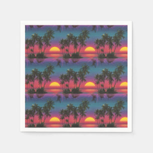 Retro Synthwave Palm Tree Sunset Pattern Napkin