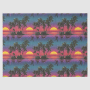 Retro Synthwave Palm Tree Sunset Pattern Tissue Paper