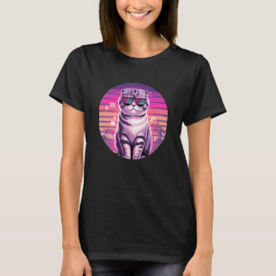 Retro Synthwave Scottish Fold Cat Sunglasses Coupa T-Shirt