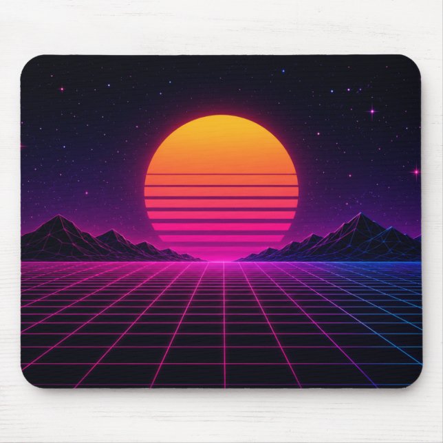 Retro Synthwave Sunset Mouse Mat (Front)