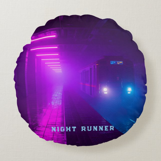  Retro Synthwave Vap Round Cushion (Front)