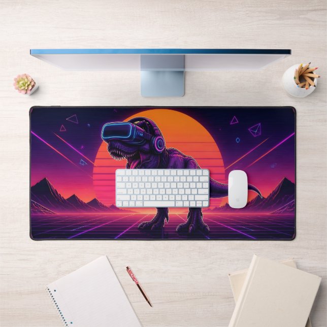 Retro Synthwave VR T-Rex Gaming Desk Mat (Office 1)