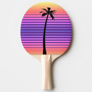 Retro Synthwave with Palm Tree Ping Pong Paddle