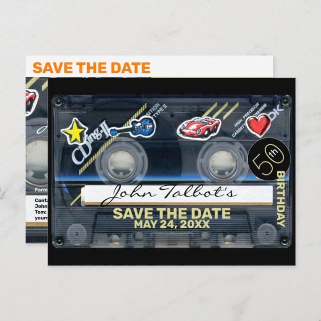 Retro T3 Audiotape 50th birthday Save The Date HPC Holiday Postcard (Front/Back)