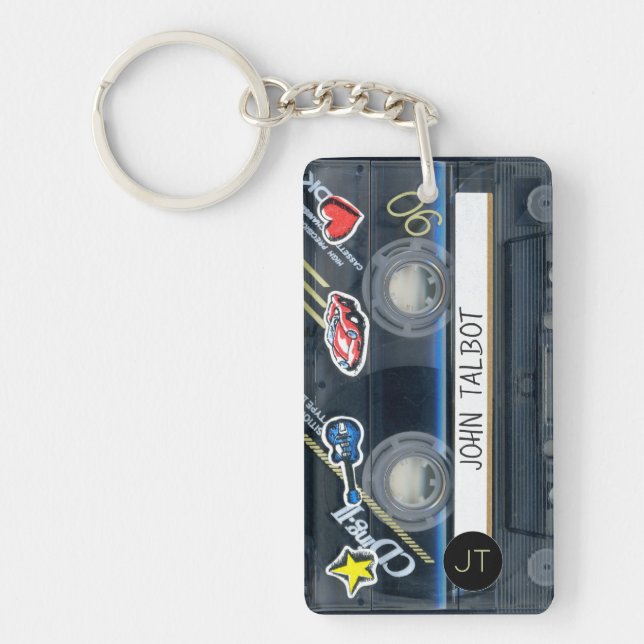 Retro T3 Audiotape Mixtape Cassette personalised K Key Ring (Front)